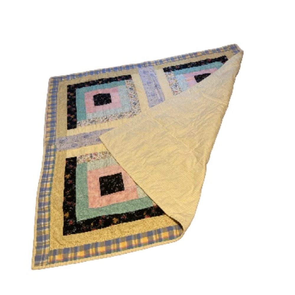 Handmade GEOMETRIC SQUARES Abstract Throw Blanket Quilt 46 x 46 inches - Picture 2 of 12